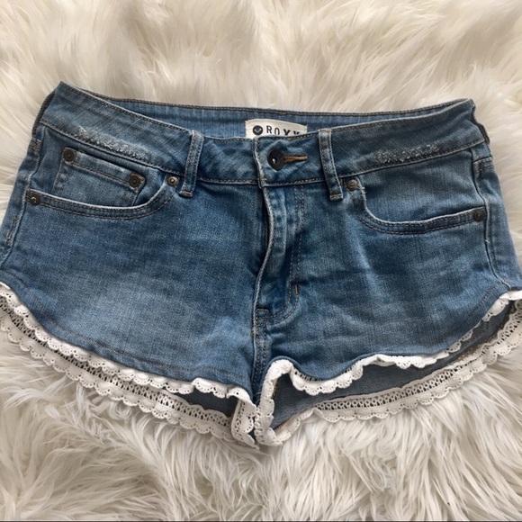 Roxy | Lace Trim Denim Shorts - Picture 2 of 5